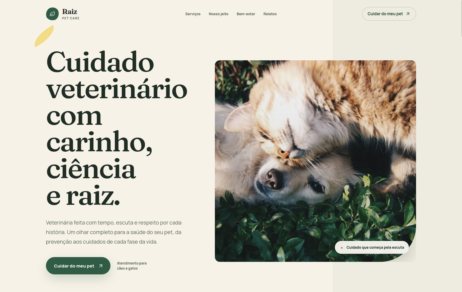 Página do projeto Raiz Pet Care